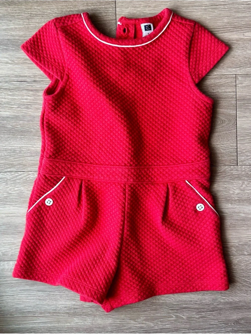 Janie and Jack Red Quilted Trim Girl's Romper